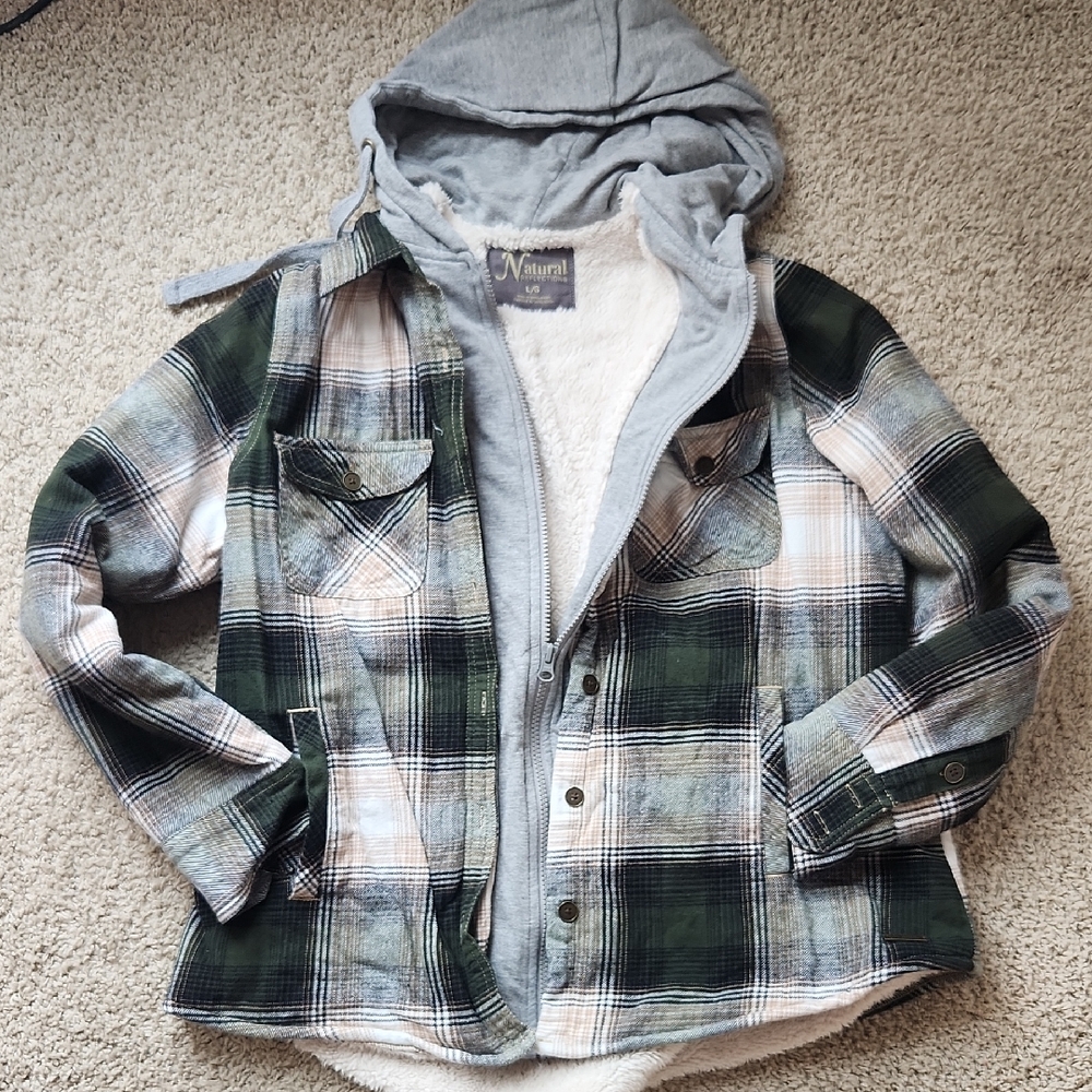 Natural Reflections Green and Gray Plaid Utility Jacket